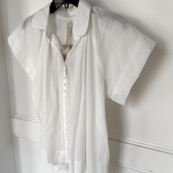MIRTH Kerala Short Sleeved Blouse Button Down White Pinstripe XSMALL NEW NWT - Picture 5 of 14